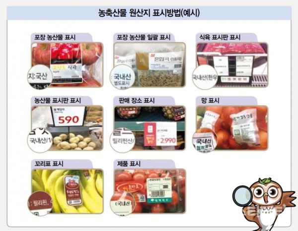 농축산물 원산지 표시방법(예시) / 대전시 제공