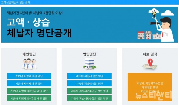 고액·상습체납자 명단공개 화면 / 사이트 캡처