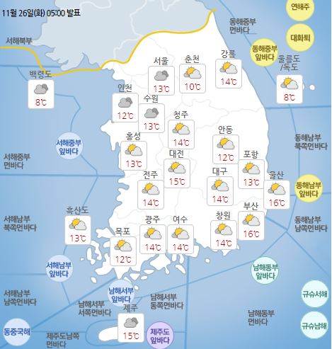 날씨 예보(2019.11.26 오후) / 기상청 날씨누리