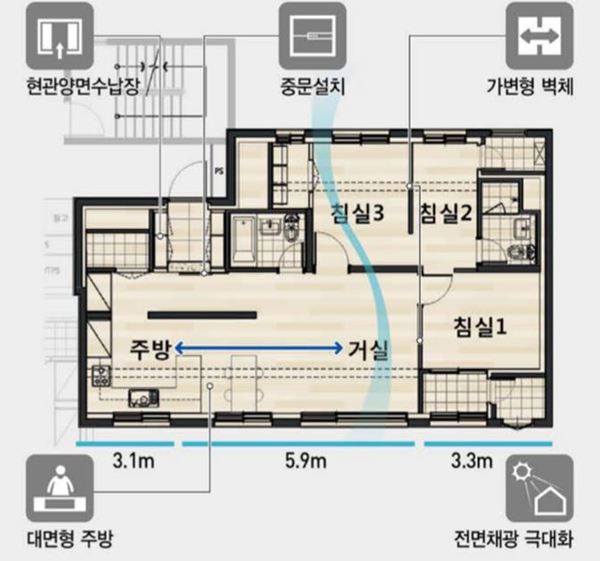 배방 월천지구 '충남형 행복주택' 단위세대(59㎡) / 충남도 제공