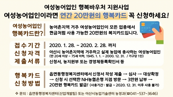 2020년 아산시 여성농어업인 행복바우처 지원사업 개요 / 아산시 제공