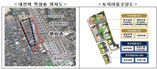대전역 쪽방촌 위치도, 토지이용구상도 / 대전시 제공