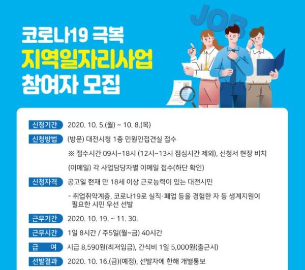 ‘코로나19 극복 지역일자리사업’ 참여자 모집 / 대전시 제공