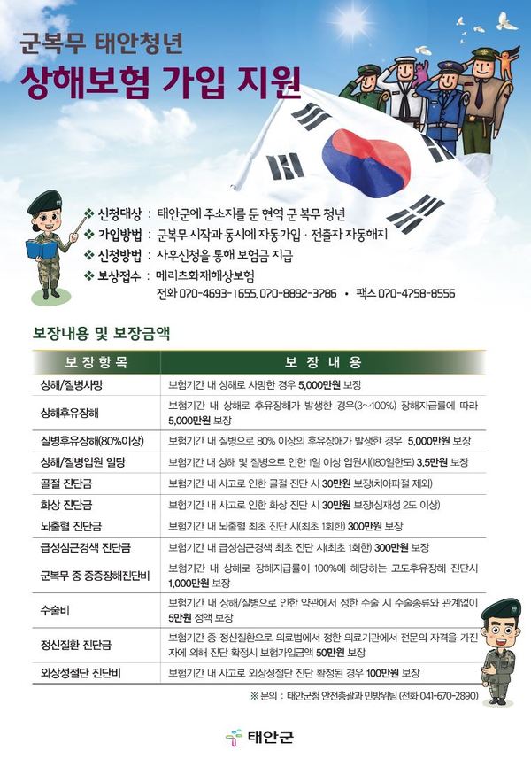 군복무 태안청년 상해보험 지원사업 홍보 포스터 / 태안군 제공