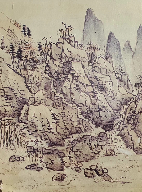 김창업(1658-1721),「괴암산사도怪巖山寺圖」(한지에 수묵, 16.5×19.5cm)
