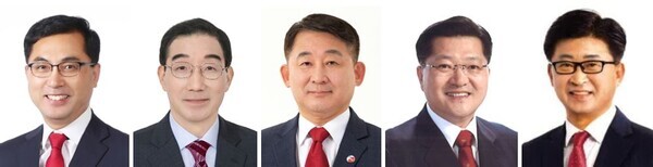 대전지역 국민의힘 구청장 후보들 (왼쪽부터 박희조(동구), 김광신(중구), 서철모(서구), 진동규(유성구), 최충규(대덕구))