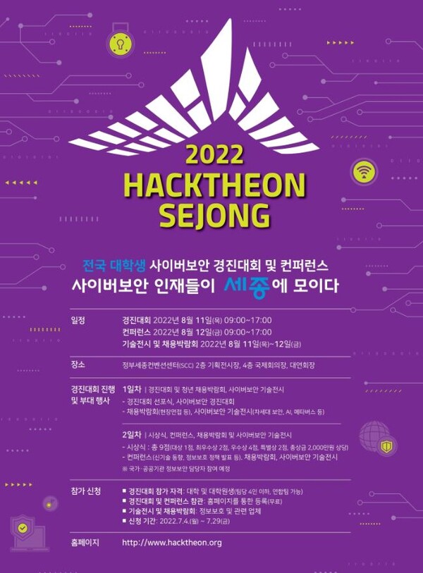 '2022 핵테온 세종(2022 HackTheon Sejong) 전국 대학생 사이버보안 경진대회 및 컨퍼런스’ 홍보물