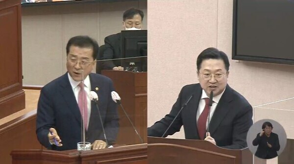 7일 열린 제9대 대전시의회 첫 시정질의에서 '주민참여예산 축소' 방침을 두고 이장우 시장과 야당 시의원이 치열한 공방을 벌이고 있다. / 대전시의회 홈페이지 캡쳐