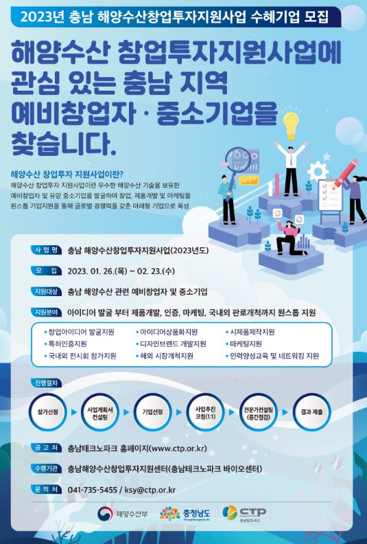 ‘해양수산 창업 투자 지원사업’ 수혜기업 모집 / 충남도 제공