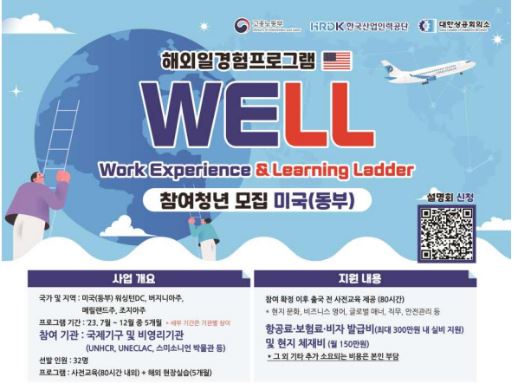 한국산업인력공단이 대한상공회의소와 함께 청년의글로벌 직무역량 강화를 위한 ‘2023년 해외 일경험(이하 WELL) 프로그램’을 개시한다.