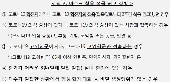 마스크 착용 적극 권고 사항 / 세종시 제공