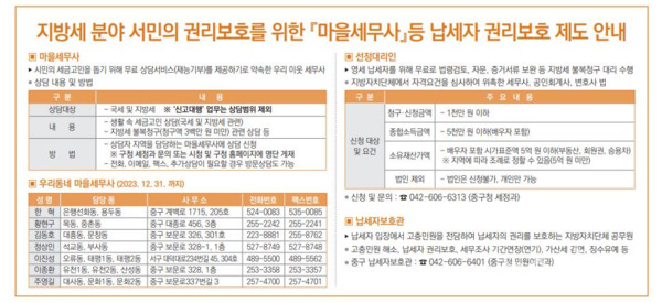 대전 중구는 경제적 부담 등으로 세무 상담을 받기 어려운 주민들을 위해 무료로 세무 상담을 제공하는 마을세무사 제도를 운영하고 있다고 26일 밝혔다. (사진=안내문 / 중구 제공)