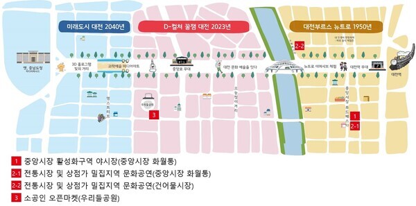 대전시가 오는 11일부터 전통시장 및 상점가 상인들이 참여하는 0시 축제 연계 프로그램을 추진한다. (사진=행사장 구역도 / 대전시 제공)