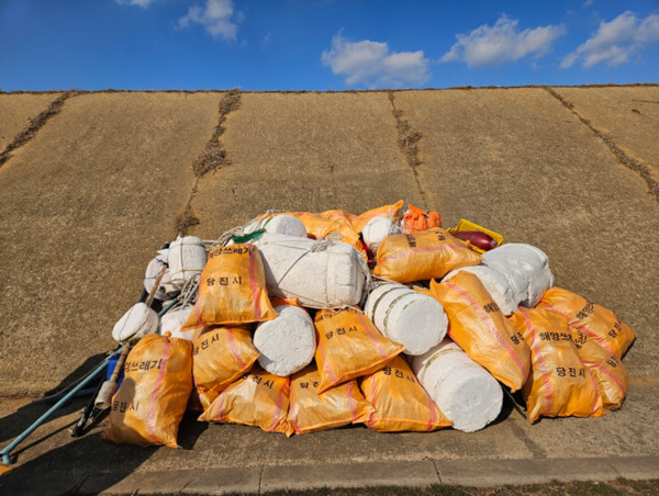 파랑나비봉사단은 지난 23일 당진 석문방조제 일원에서 2025년 2월 봉사활동을 실시했다고 밝혔다. / 파랑나비봉사단 제공