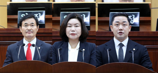 서산시의회는 12일 제303회 임시회 제2차 본회의를 끝으로 2025년도 제1회 추가경정예산안 및 기금운용변경계획안 / 조례 제·개정안 12건 / 동의안 2건 / 승인안 1건 등 23개 안건을 처리하고, 이번 회기일정을 모두 마무리한 가운데, 제2차 본회의 안건상정에 앞서 국민의힘 안원기 의원이 '기업과 마을 간 자매결연으로 서산형 상생 모델 구축'을 주제로 5분 자유발언을 진행했으며, 더불어민주당 이경화 의원이 '서산시 보행자 안전대책 촉구'를 주제로 5분 자유발언을 실시하였고, 국민의힘 이정수 의원이 '대한민국 자유민주주의 수호와 헌정 질서 회복 촉구'를 주제로 5분 자유발언의 시간을 가졌다.  / 서산시의회 제공