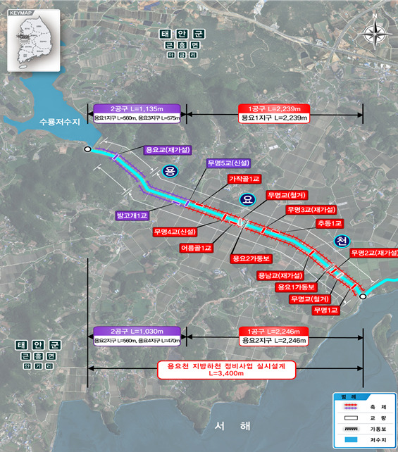 충남도의회는 24일 국민의힘 정광섭 의원이 태안군 근흥면에 위치한 지방하천인 '용요천' 하천정비사업 용역 착수를 환영하며 차질 없는 추진을 강조했다고 밝혔다. 사진은 사업 위치도 / 정광섭 의원 제공
