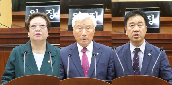 서산시의회는 20일 제305회 임시회 제1차 본회의를 개회하고, 3일간의 회기일정에 돌입한 가운데, 이날 제1차 본회의 안건 상정에 앞서 더불어민주당 가선숙 의원이 "교통약자의 편의 증진을 위한 '가족배려주차구획 도입' 제안"을 주제로 5분 자유발언을 진행했으며, 국민의힘 안동석 의원이 "'3봉 명산'을 넘어 '8봉 명품산'으로! 팔봉산 등산로 정비 제안"을 주제로 5분 자유발언을 실시하였고, 더불어민주당 최동묵 의원이 '주민 뜻과 부합하지 않는 행정과 의정'을 주제로 5분 자유발언의 시간을 가졌다. / 서산시의회 제공
