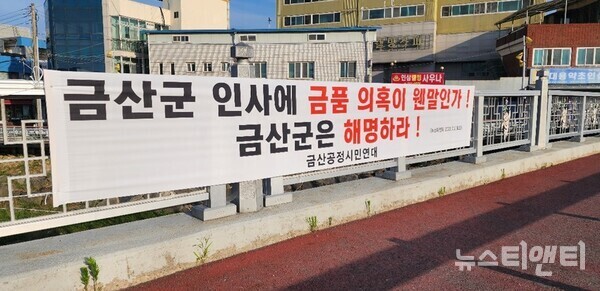 금산읍 일원에 내걸린 현수막 / 뉴스티앤티 