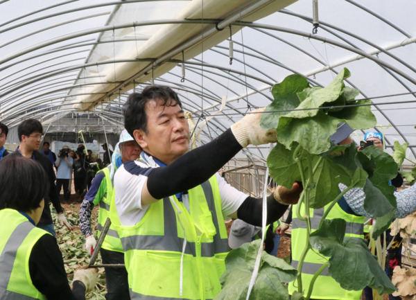 더불어민주당 지도부와 충남도당은 21일 극한호우로 큰 피해를 입은 예산군 신암면 호우피해 현장을 방문해 복구 봉사활동에 나섰다고 밝혔다. / 더불어민주당 충남도당 제공