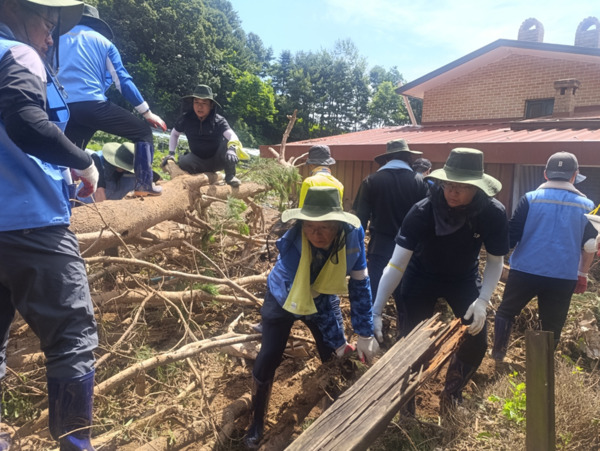 종로구의회는 지난 23일 김종보 의원과 이미자 의원이 집중호우로 큰 피해를 입은 경기 가평군 조종면 신상3리를 찾아 수해 복구 자원봉사에 참여했다고 밝혔다. / 김종보 의원 제공