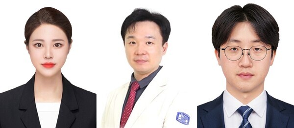 (왼쪽부터) 한국재료연구원 서효정 연구원(제1저자), 가톨릭대학교 서울성모병원 이비인후과 박준욱 교수(교신저자), 고려대 바이오의공학부 정호상 교수(교신저자)