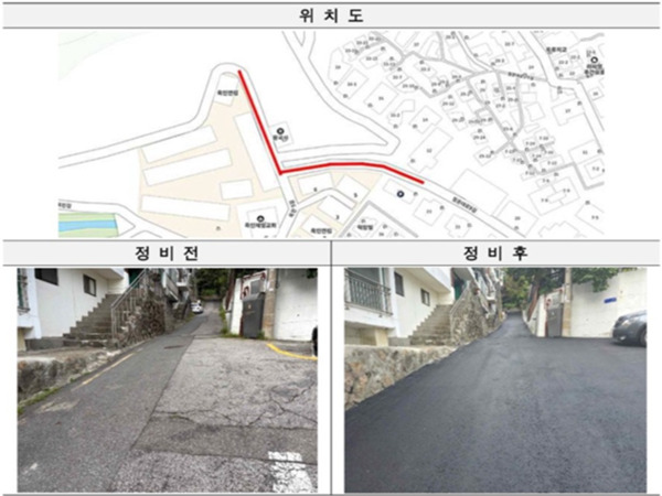 종로구의회는 7일 이응주 의원이 지역구인 옥인동 181-6 일대 노후 아스팔트 정비 현장을 직접 찾아 정비 완료 상황을 점검했다고 밝혔다. / 이응주 의원 제공