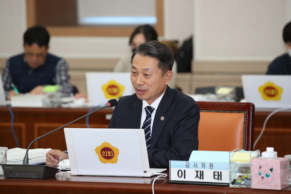 전남도의회 이재태 의원이 최근 열린 전남교육청 행정사무감사에서 질의하고 있다./전남도의회 제공