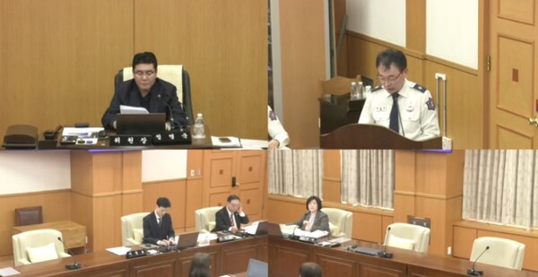 대전시 소방본부가 17일 열린 대전시의회 행정자치위원회 행정사무감사에서 출동 지연과 구급대 인력 운영, 장비 배치 적정성, 예산 집행 부진 등의 문제를 지적받았다. (사진=대전시의회 행정자치위원회 소방본부 행정사무감사)