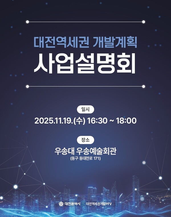 대전시는 오는 19일 오후 4시 30분 우송예술회관에서 대전역세권 개발계획 사업설명회를 열고, 사업 추진 현황과 계획을 시민들에게 공유한다. / 대전시 제공