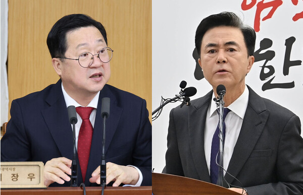 '국회 패스트트랙(신속처리안건) 충돌'에 연루된 이장우 대전시장과 김태흠 충남지사가 1심에서 벌금형을 선고받았다. (사진 왼쪽부터=이장우 대전시장, 김태흠 충남지사)